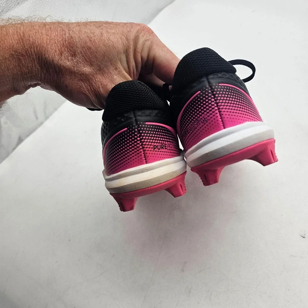 Adidas PureHustle Shoes KIDS Size 3 Black Pink Baseball Cleats Spikes Outdoor
